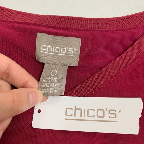 Chicos Blouse Womens 0 Wine Berry Layered V Neck Overlay Quarter Wide Sleeve - Picture 8 of 14